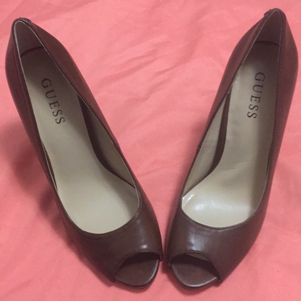 Brown GUESS open toe pumps